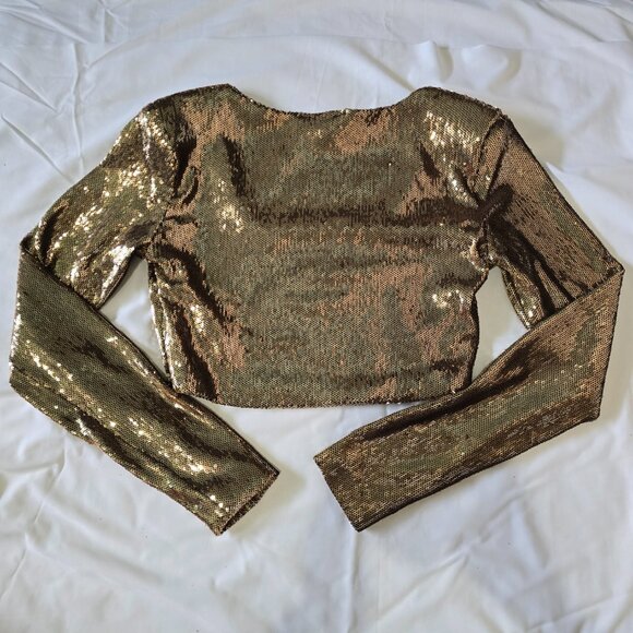 Forever 21 - Long Sleeve Gold Sequin Crop Top - Extra Small - Picture 7 of 10